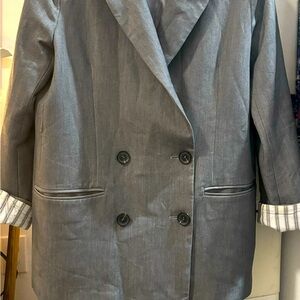 ANGELES dbl breasted, pockets, cuff sleeves, lined grey, no size (lg?)